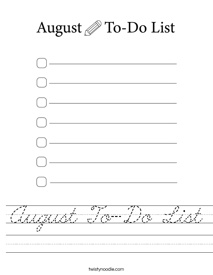 August To-Do List Worksheet