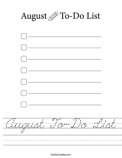 August To-Do List Worksheet