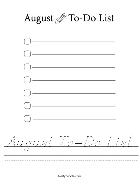 August To-Do List Worksheet