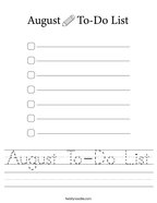 August To-Do List Handwriting Sheet