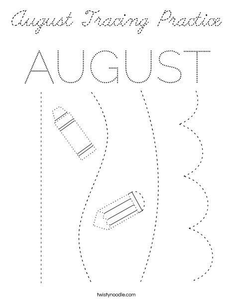 August Tracing Practice Coloring Page