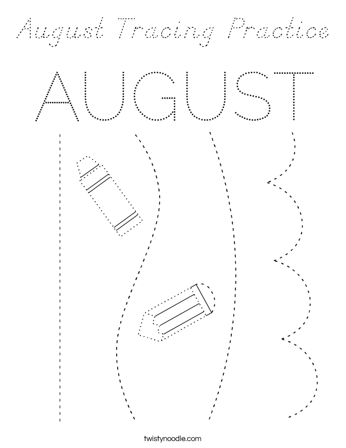 August Tracing Practice Coloring Page