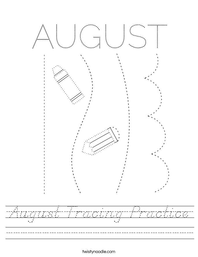 August Tracing Practice Worksheet