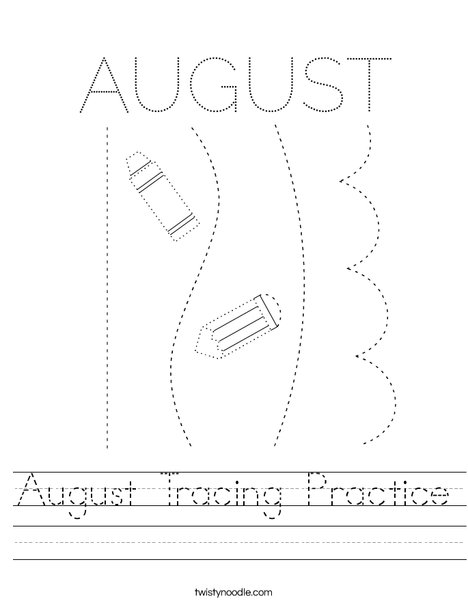 August Tracing Practice Worksheet