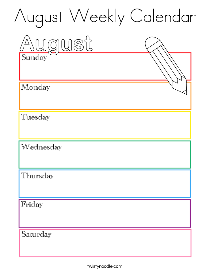 August Weekly Calendar Coloring Page Twisty Noodle August Weekly Calendar Coloring Page Twisty Noodle