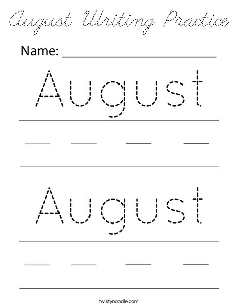 August Writing Practice Coloring Page