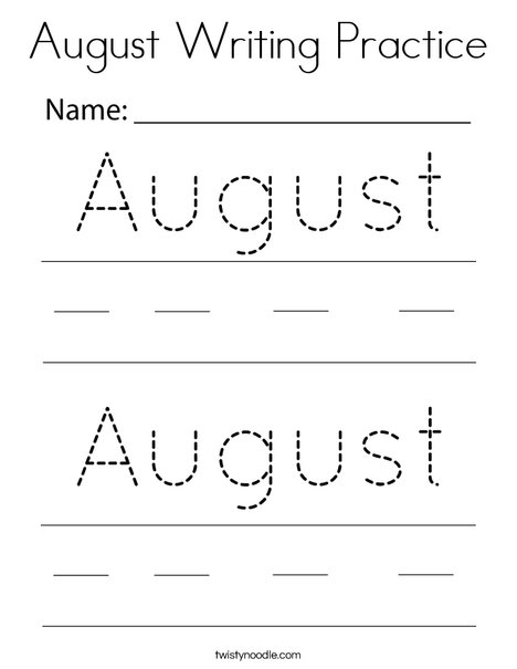 August Writing Practice Coloring Page