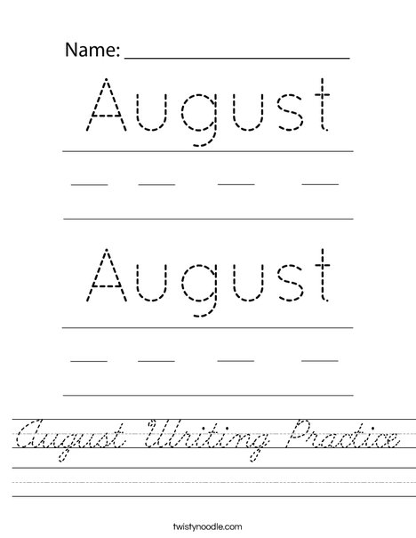 August Writing Practice Worksheet