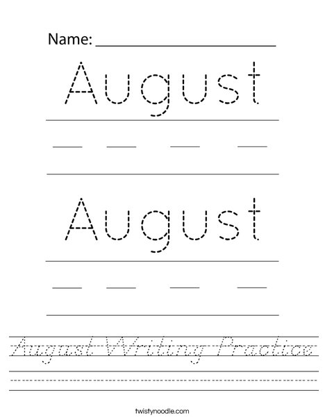 August Writing Practice Worksheet