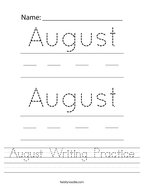 August Writing Practice Handwriting Sheet