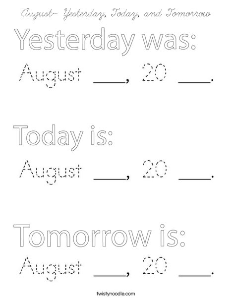August- Yesterday, Today, and Tomorrow Coloring Page