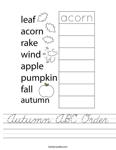 Autumn ABC Order Worksheet