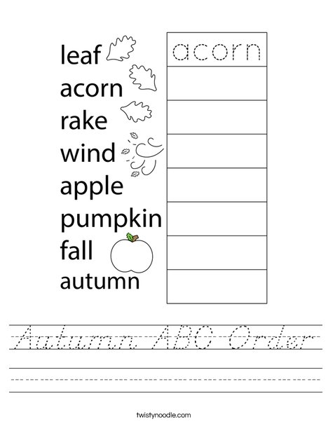Autumn ABC Order Worksheet