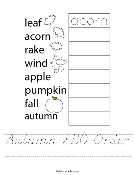 Autumn ABC Order Worksheet