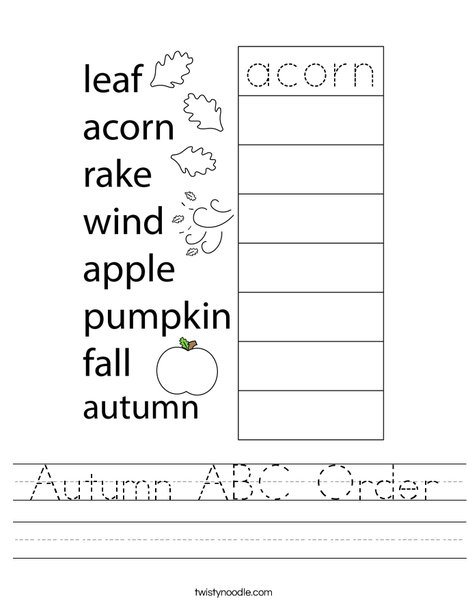 Autumn ABC Order Worksheet - Twisty Noodle