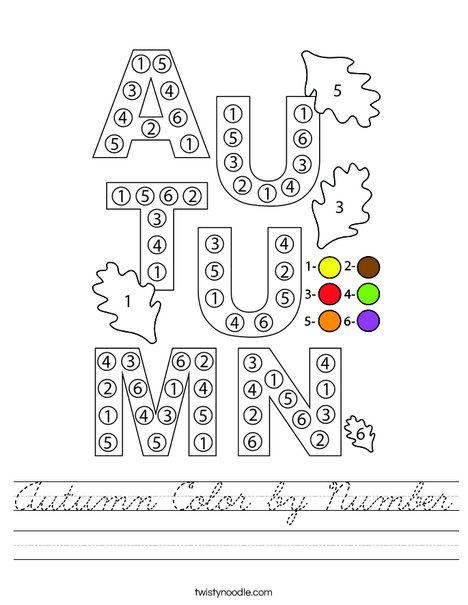 Autumn Color by Number Worksheet