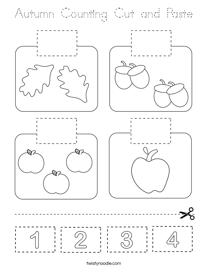 Autumn Counting Cut and Paste Coloring Page