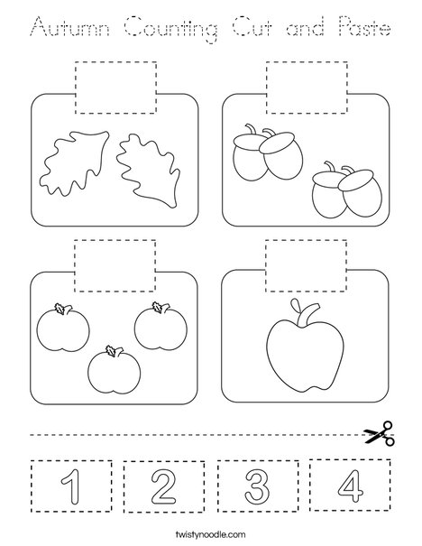 Autumn Counting Cut and Paste Coloring Page