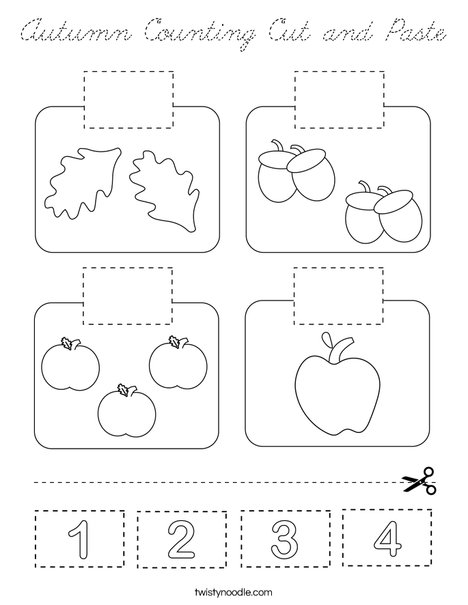 Autumn Counting Cut and Paste Coloring Page