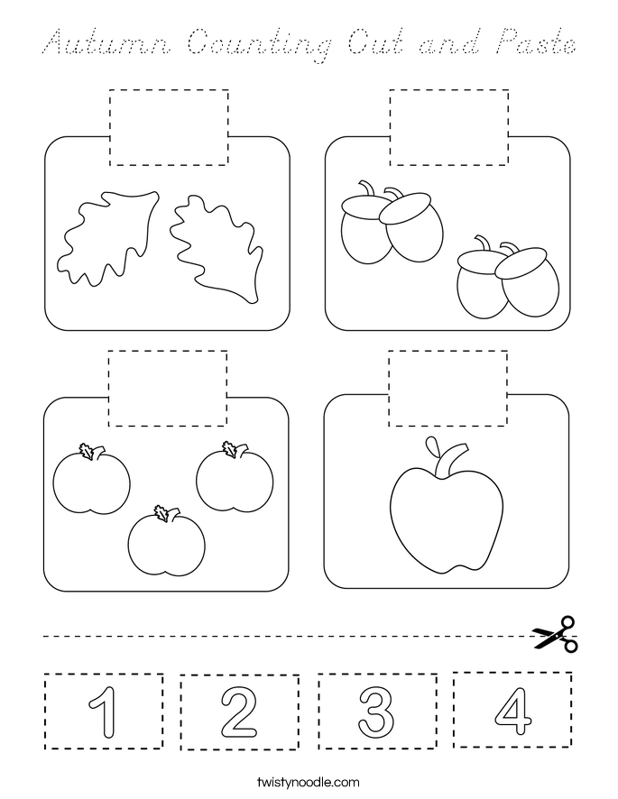 Autumn Counting Cut and Paste Coloring Page