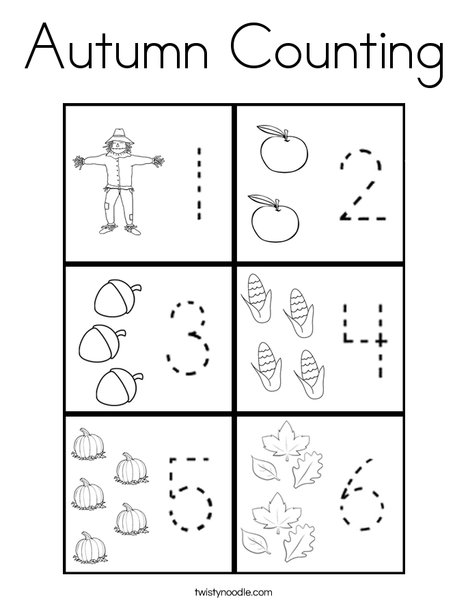 Autumn Counting Coloring Page - Twisty Noodle