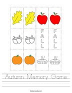 Autumn Memory Game Handwriting Sheet