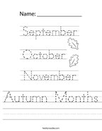 Autumn Months Handwriting Sheet