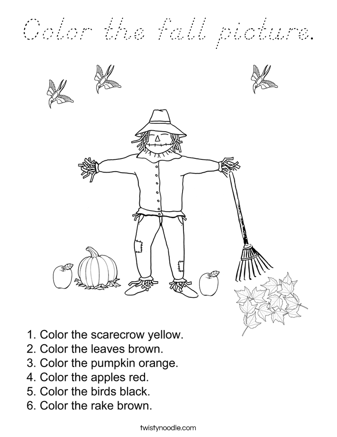 Color the fall picture. Coloring Page