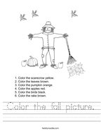 Color the fall picture Handwriting Sheet