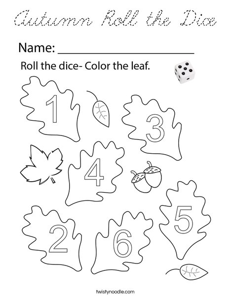 Autumn Roll the Dice Coloring Page