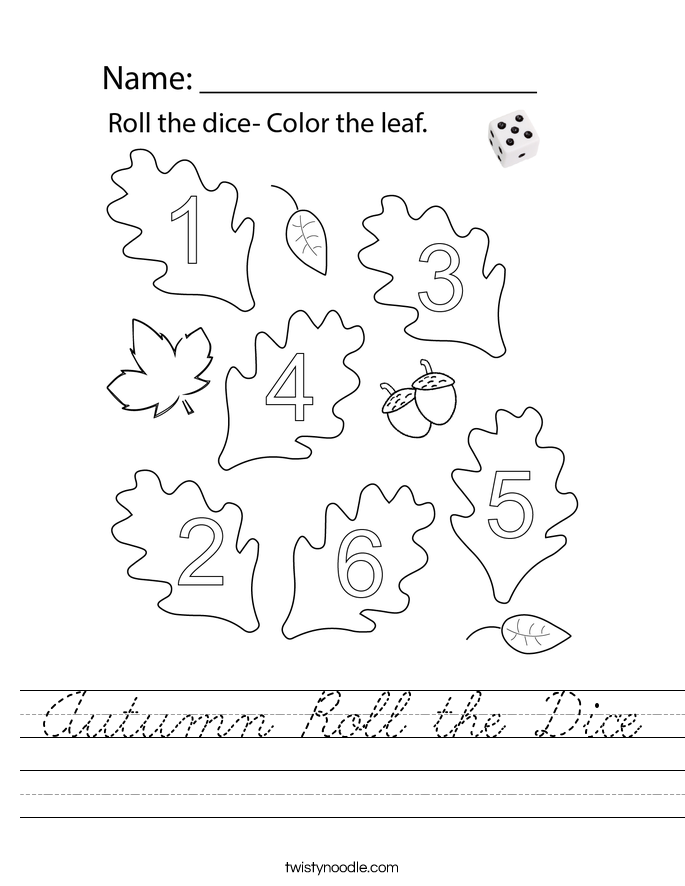 Autumn Roll the Dice Worksheet