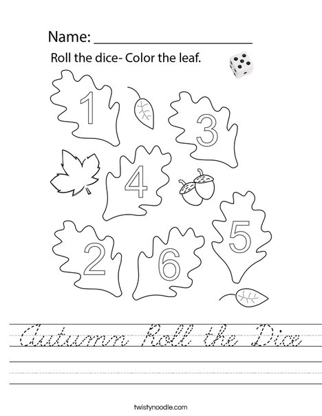 Autumn Roll the Dice Worksheet