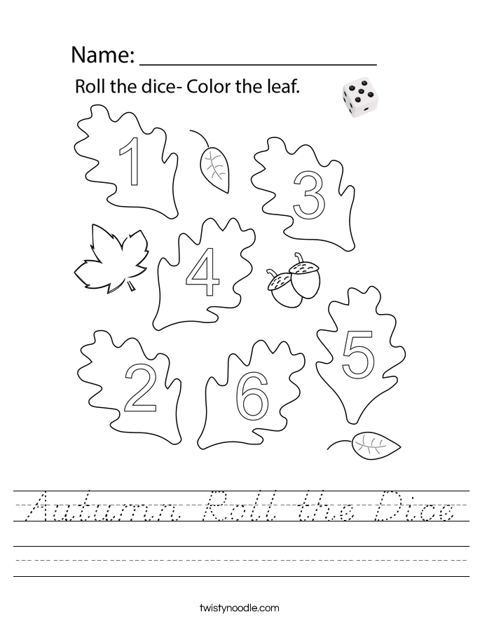 Autumn Roll the Dice Worksheet