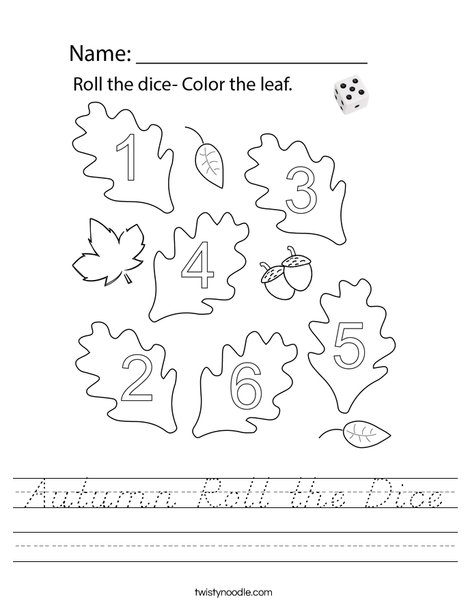 Autumn Roll the Dice Worksheet