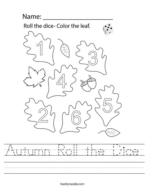 Autumn Roll the Dice Worksheet