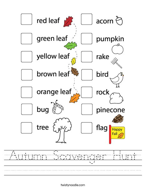 Autumn Scavenger Hunt Worksheet