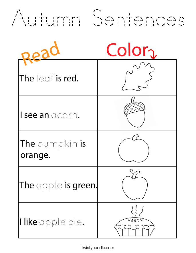 Autumn Sentences Coloring Page