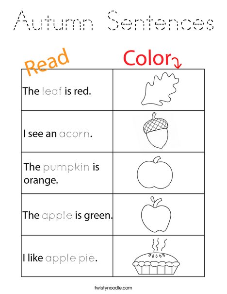 Autumn Sentences Coloring Page