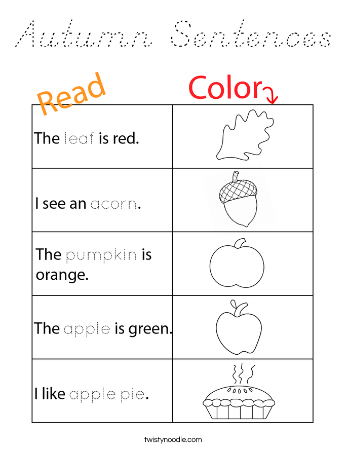 Autumn Sentences Coloring Page