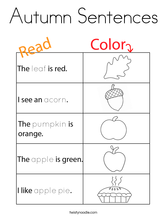 Autumn Sentences Coloring Page