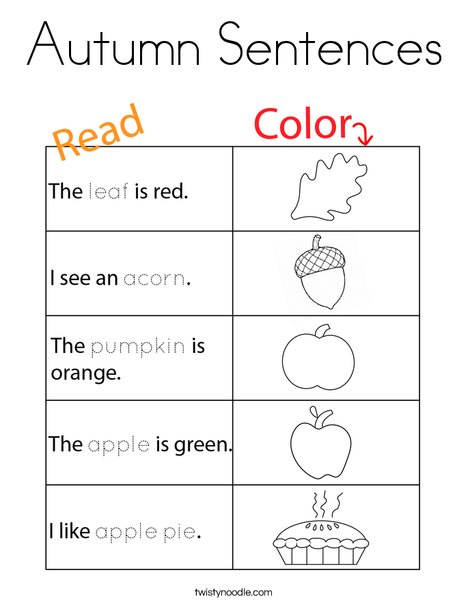 Autumn Sentences Coloring Page