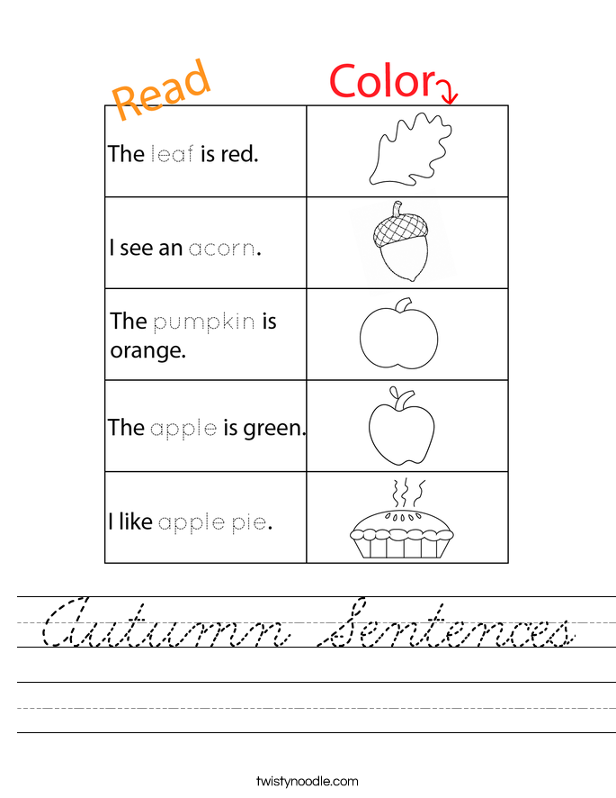 Autumn Sentences Worksheet