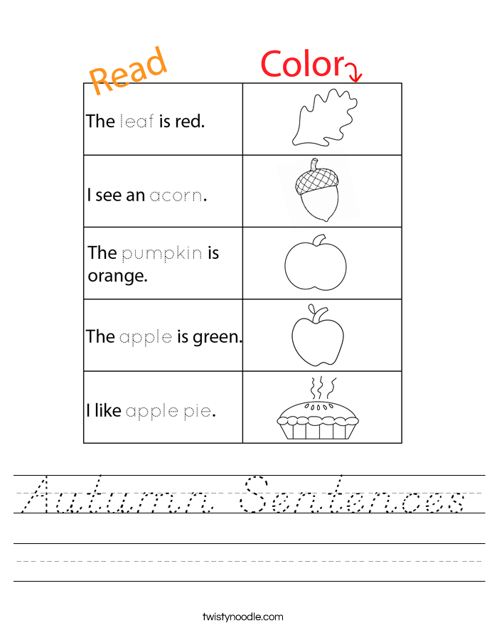 Autumn Sentences Worksheet