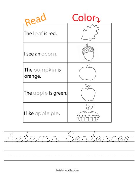 Autumn Sentences Worksheet