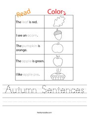 Autumn Sentences Handwriting Sheet