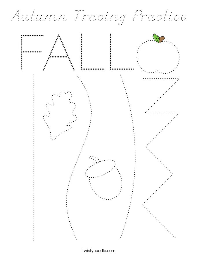 Autumn Tracing Practice Coloring Page