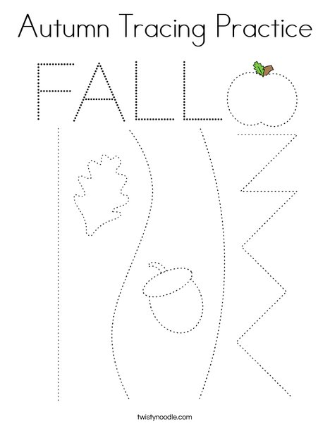 Autumn Tracing Practice Coloring Page