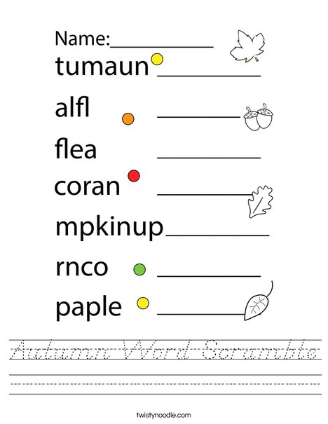 Autumn Word Scramble Worksheet