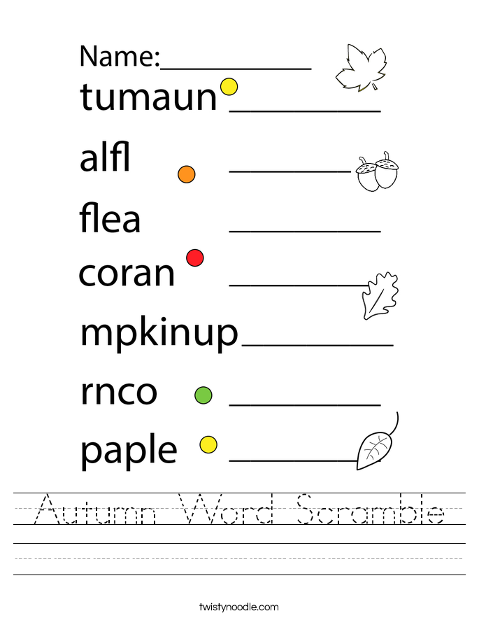 Autumn Word Scramble Worksheet
