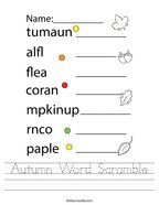 Autumn Word Scramble Handwriting Sheet